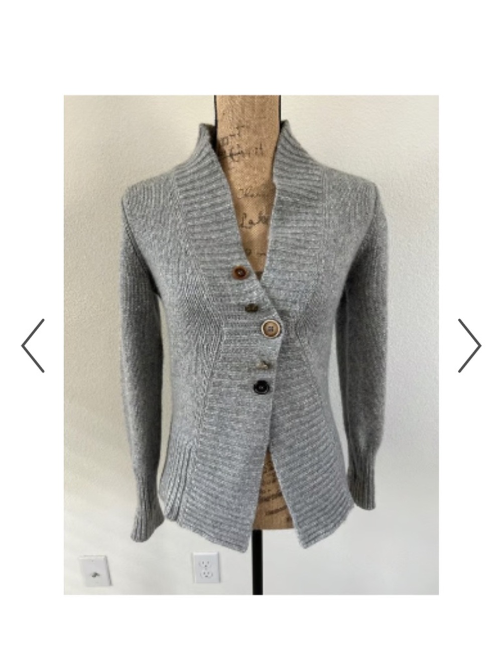 Brunello Cucinelli Gray Ribbed Shawl-Collar Button Cardigan